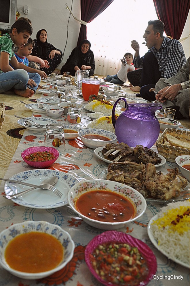 Iraq dinner. Shops were closed due to Eid, and so I was welcomed when I tried to buy veggies. The guy at the shop said 'come to my family'.