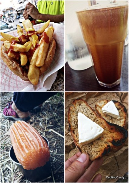 Frappe, souvlaki, a sweet desert and... La Vache Qui Rit cheese; for a change it's good.