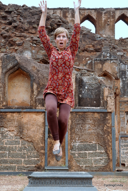 A local crafted kameez with a local bought legging, and leather flat shoes from Pakistan
